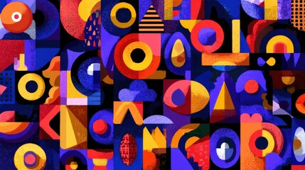 a colorful pattern with many shapes.