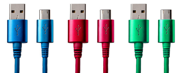 group of colorful usb type a to usb type c isolated on white background