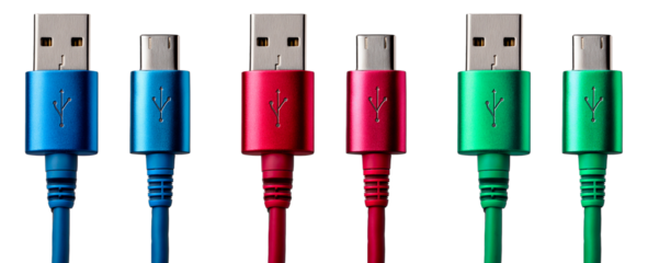 group of colorful usb type a to usb type c isolated on white background