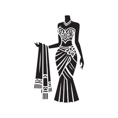 Graceful Sarong Dress Vector Silhouette – Traditional Southeast Asian Wrap, Flowing Fabric, Cultural Heritage, Feminine Elegance, and Timeless Minimalist Design.
