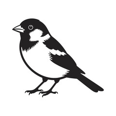 A bold black vector silhouette of a sparrow depicted in minimalistic line art style, perfect for logos, tattoos, or decor.