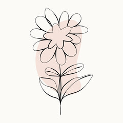 Abstract Line Art Flower with Blush Pink Background Minimalist Botanical Illustration
