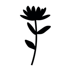 Simple minimalist black silhouette illustration of a whimsical flower on white background
