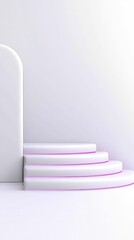 Minimalist white curved steps with soft lighting against a plain background, creating a modern, clean, and abstract architectural feel.