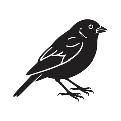 A bold black vector silhouette of a sparrow depicted in minimalistic line art style, perfect for logos, tattoos, or decor.