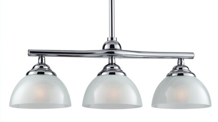 Modern chrome pendant light fixture with three frosted glass shades.