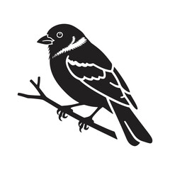 A bold black vector silhouette of a sparrow depicted in minimalistic line art style, perfect for logos, tattoos, or decor.