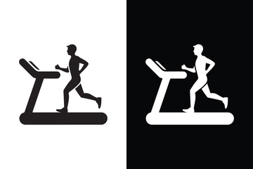 Treadmill Vector Icon Flat Black Silhouette on White Background.