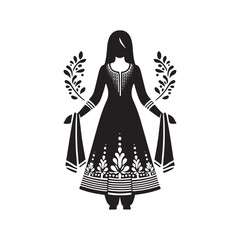 Elegant Shalwar Qameez Vector Silhouette – Traditional South Asian Dress, Comfortable Fit, Cultural Heritage, Modest Style, and Timeless Ethnic Fashion Design.