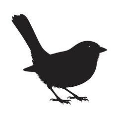 A bold black vector silhouette of a sparrow depicted in minimalistic line art style, perfect for logos, tattoos, or decor.