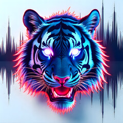 Neon tiger head soundwave vibrant art