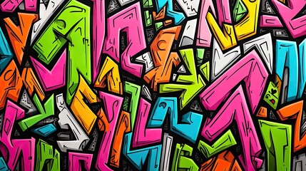 Obraz premium Vibrant abstract art with bold, colorful, geometric shapes and arrow motifs forming a dynamic, chaotic pattern