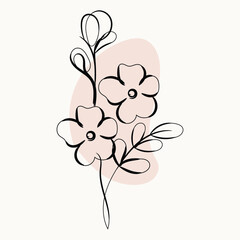 Elegant Minimalist Line Art Floral Design with Blush Pink Background