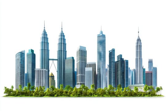 City skyline of kuala lumpur, malaysia on white background