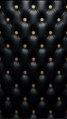 Luxury black leather upholstery texture with gold buttons