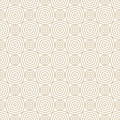 Seamless geometric pattern features concentric octagons in a delicate gold outline on a white background, creating an elegant and modern honeycomb-like design.