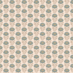 Obraz premium Floral pattern, green tone, brown background, fabric pattern, wallpaper