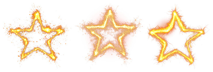 PNG Glowing sparkler stars trio, element set on transparent background