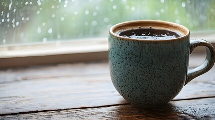 a cup of coffee with the rainy morning day