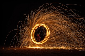 Fire Spinning in Circular Motion Dynamic Long Exposure of Fire Performance Art