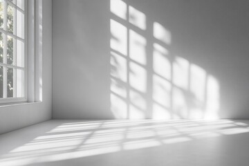 White room with window, sun shadows