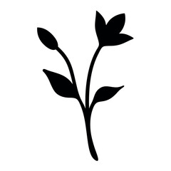 Simple floral silhouette with flower bud and leaves on a white background