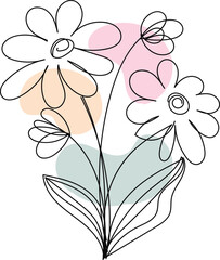Obraz premium Abstract Line Art Flower Bouquet with Pastel Shapes