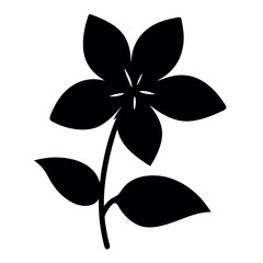 Black and white minimalist flower illustration with distinct leaves and five petals