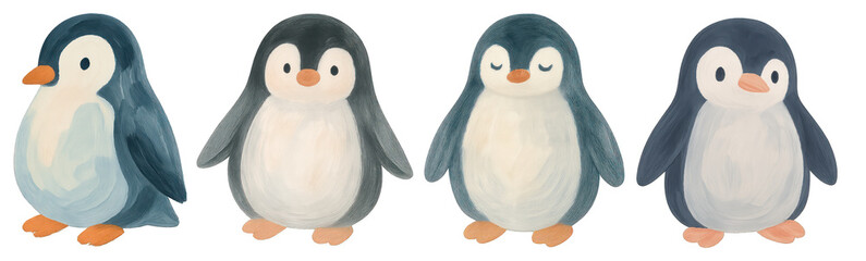 Fototapeta premium PNG Cute cartoon penguin illustrations, element set on transparent background