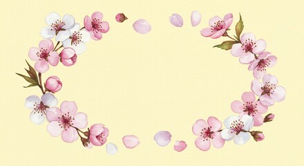 水彩風桜花輪 優しいパステルカラー背景 春爛漫. AI Generated