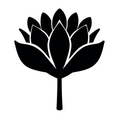 Black Silhouette of a Water Lily or Lotus Flower on White Background