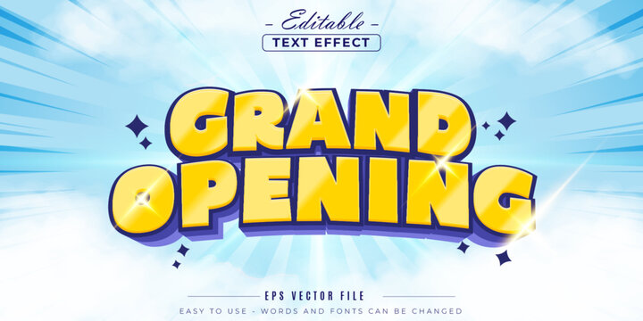 Glowing yellow grand opening editable text effect.