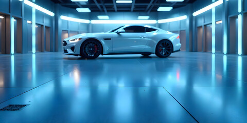 Sleek white sports car in modern garage