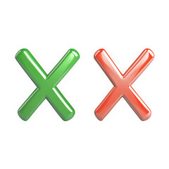 Obraz premium Glossy green checkmark and red cross marks