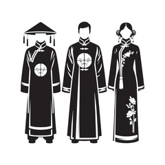 Classic Tang Suit Vector Silhouette – Traditional Chinese Dress, Elegant Mandarin Collar, Cultural Heritage, Timeless Style, and Refined Masculine Fashion Design.
