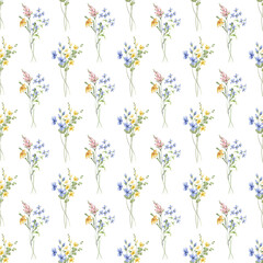 Seamless floral pattern, minimalist repeating background with watercolor flowers. Fabric wallpaper print texture. Perfectly for backdrop, wrapped paper.
