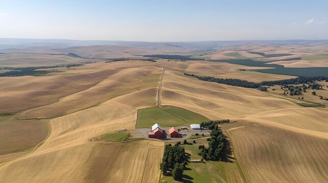 Aerial View Farmland Rolling Hills Summer Landscape