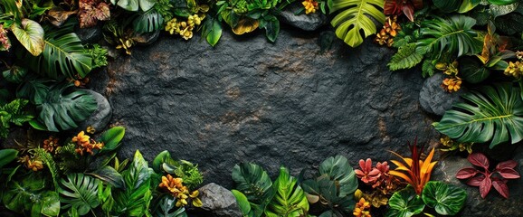Tropical Botanical Border on Dark Stone