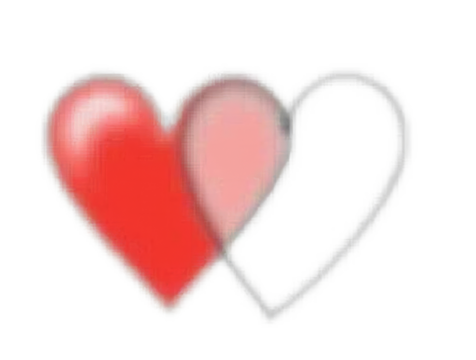 Two Overlapping Hearts of the Same Size, One Red and One White, Outlined in Black, Creating a Symmetrical Contrast
