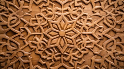 Naklejka premium Intricate Wooden Carving: A Masterpiece of Floral Design