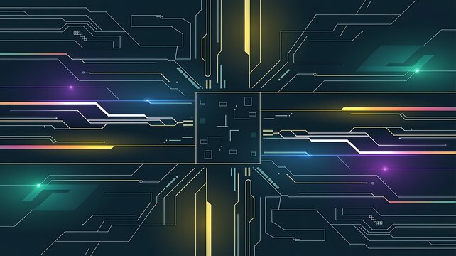 Abstract Futuristic Technology Background with Glowing Circuit Lines and Nodes