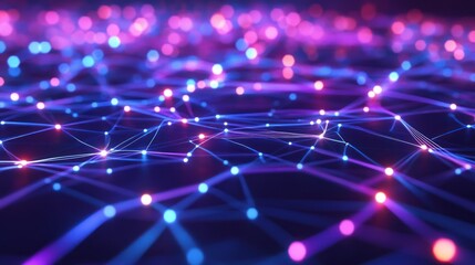 Futuristic network connection illuminated with neon lights and intricate connections
