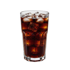 Glass of cola with ice isolated on transparent background, cut out