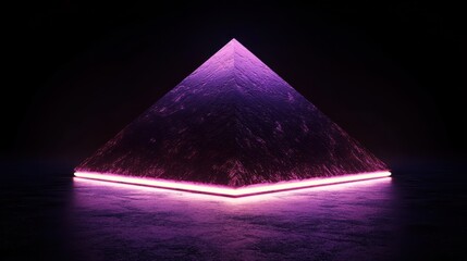 Glowing amethyst pyramid illuminates dark space with futuristic illumination