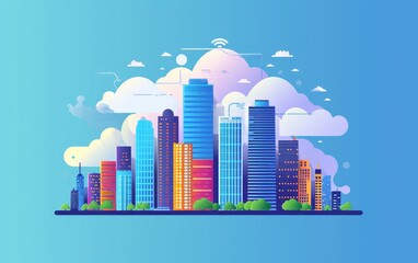 Obraz premium Modern Cityscape Skyline With Wireless Network Connectivity