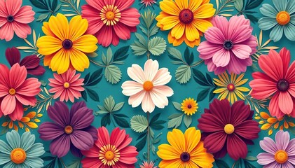 Bold, stylized floral shapes arranged in a hexagonal grid , textile, clipart