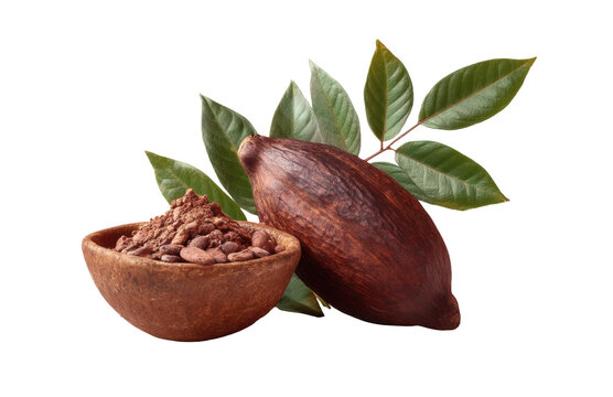 [Transparent Background PNG]Cocoa Pods and Cocoa Powder Close-Up