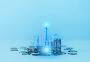 The concept of increasing interest rates, business value ratio and investment arrows up, business...