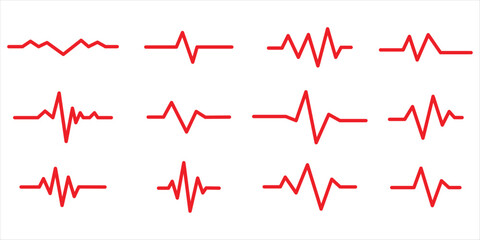 red heartbeat line icon set vector on white background.