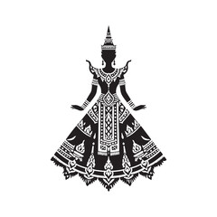 Graceful Chut Thai Vector Silhouette – Traditional Thai Dress, Elegant Draping, Cultural Heritage, Ornate Details, Timeless Beauty, and Royal Femininity.
